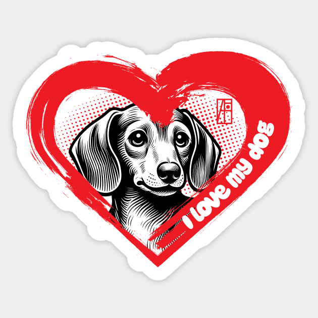 I Love My Dachshund - Joyful dog - I Love my dog Sticker by ArtProjectShop